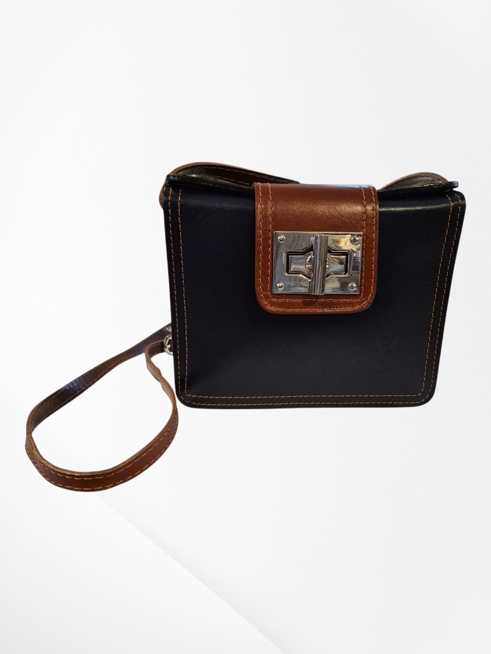 Vera Pelle Italian Leather Two-Tone Mini Structured Crossbody